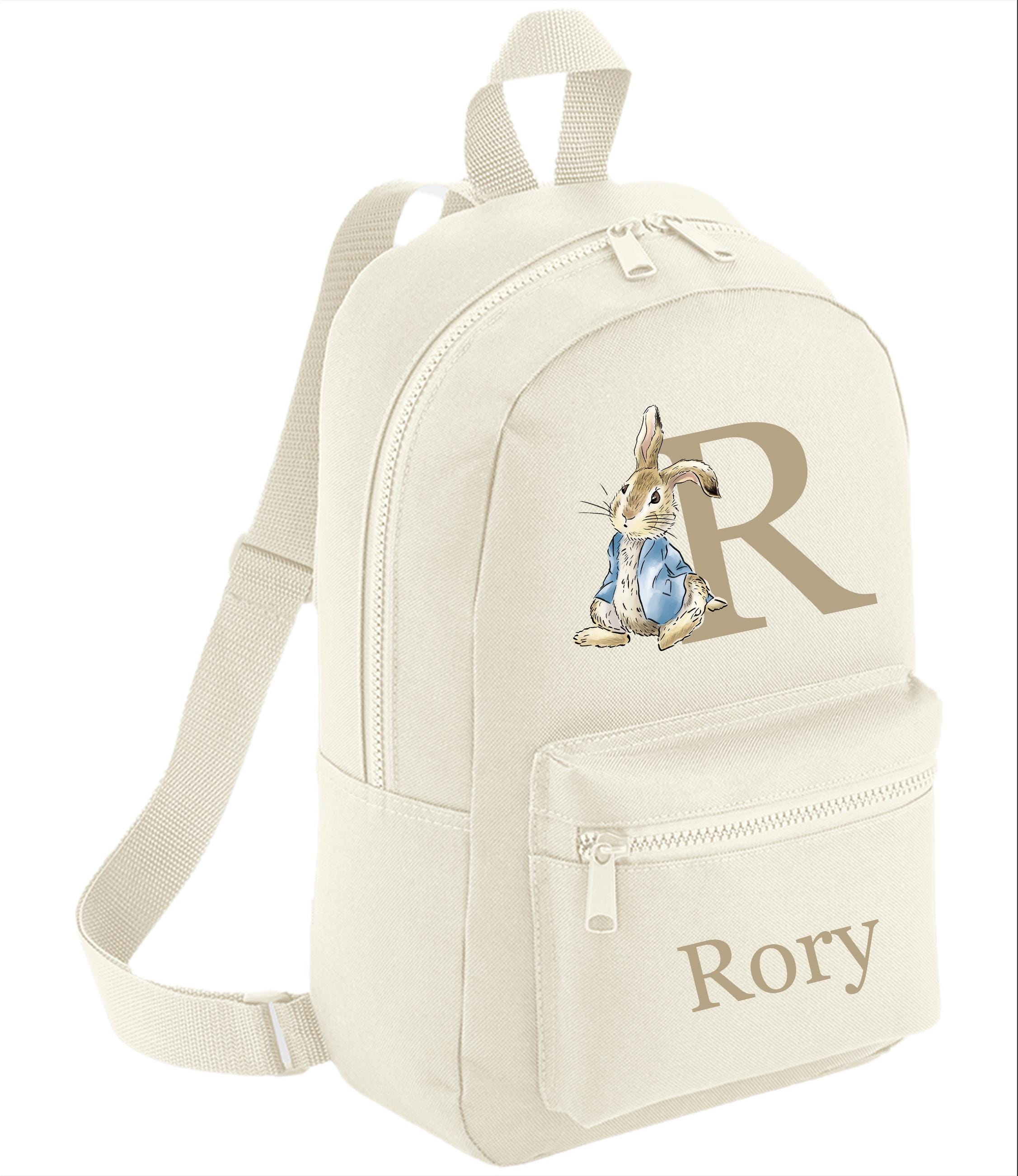 Personalised Rabbit bag and bottle set Rucksack backpack school nursery bag and bottle more colours - Rabbit blue coat