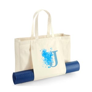 Personalised Yoga Bag - Yoga Mat Bag - Personalised Yoga Gifts - Yoga Bag - Tote Bag for Yoga- Pilates Bag- Organic tote Bag - Blue Initial