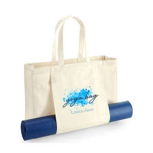 Personalised Yoga Bag - Yoga Mat Bag - Personalised Yoga Gifts - Yoga Bag - Tote Bag for Yoga- Pilates Bag- Organic tote Bag- Blue splash
