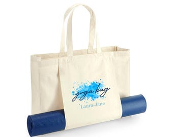 Personalised Yoga Bag - Yoga Mat Bag - Personalised Yoga Gifts - Yoga Bag - Tote Bag for Yoga- Pilates Bag- Organic tote Bag- Blue splash