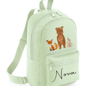 Personalised Woodland Animals Backpack Rucksack Back to school, nursery, school bag, play school Bear, Fox, rabbit available in 8 colours