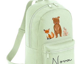 Personalised Woodland Animals Backpack Rucksack Back to school, nursery, school bag, play school Bear, Fox, rabbit available in 8 colours