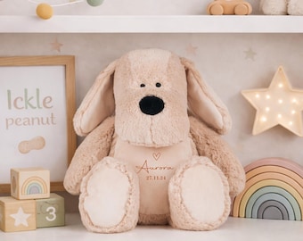 Personalised Dog Teddy| Custom Name and Date Soft Toy | Baby Gift | New Baby Keepsake | Nursery | Children’s Plush Toy