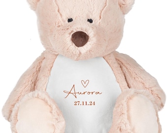 Personalised Teddy Bear Brown | Custom Name and Date Soft Toy | Baby Gift | New Baby Keepsake | Nursery | Children’s Plush Toy