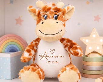 Personalised Giraffe Teddy Bear | Custom Name and Date Soft Toy | Baby Gift | New Baby Keepsake | Nursery | Children’s Plush Toy