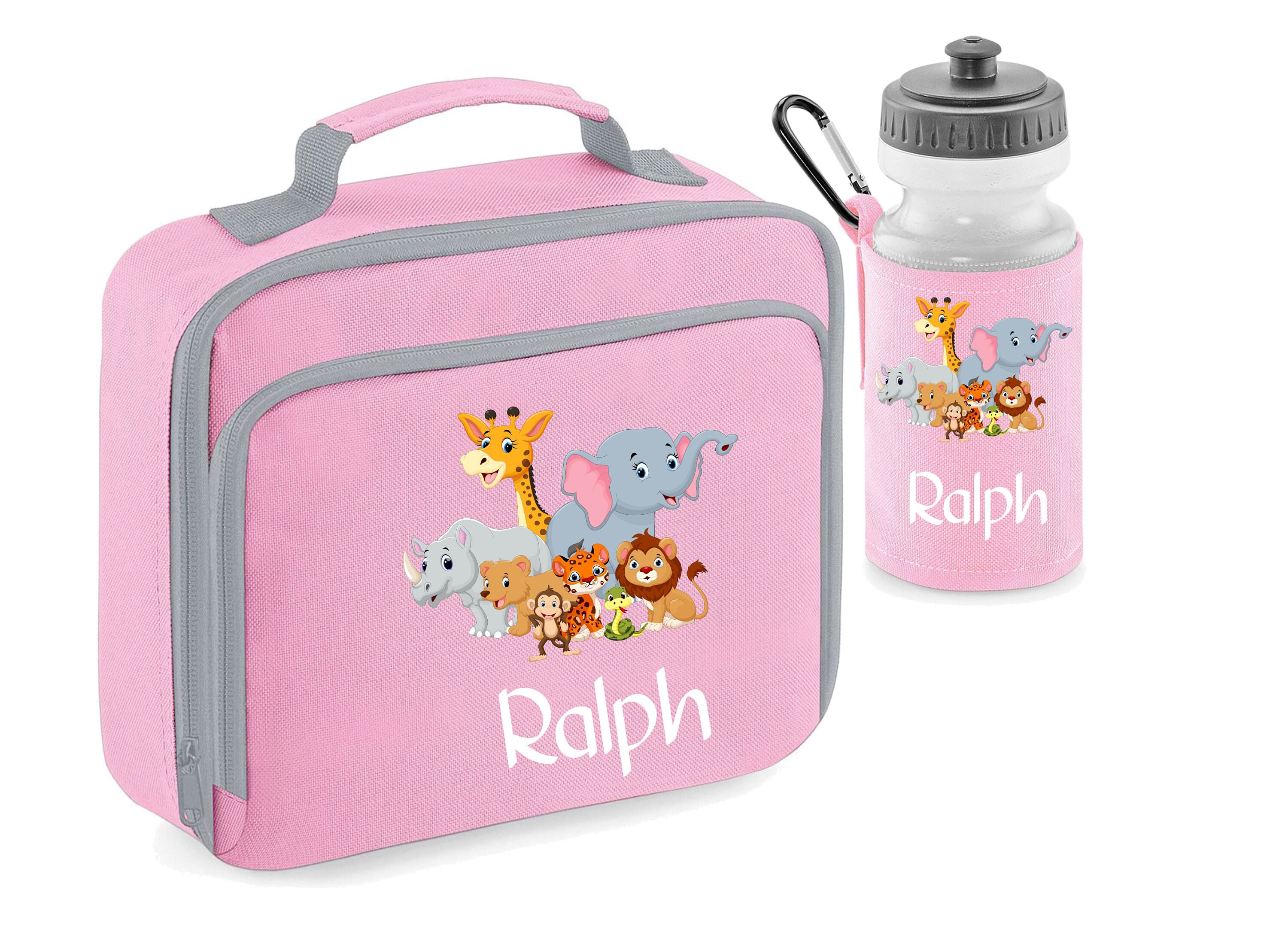 Personalised Safari/zoo Animals Lunch Box and Water Bottle With Holder ...