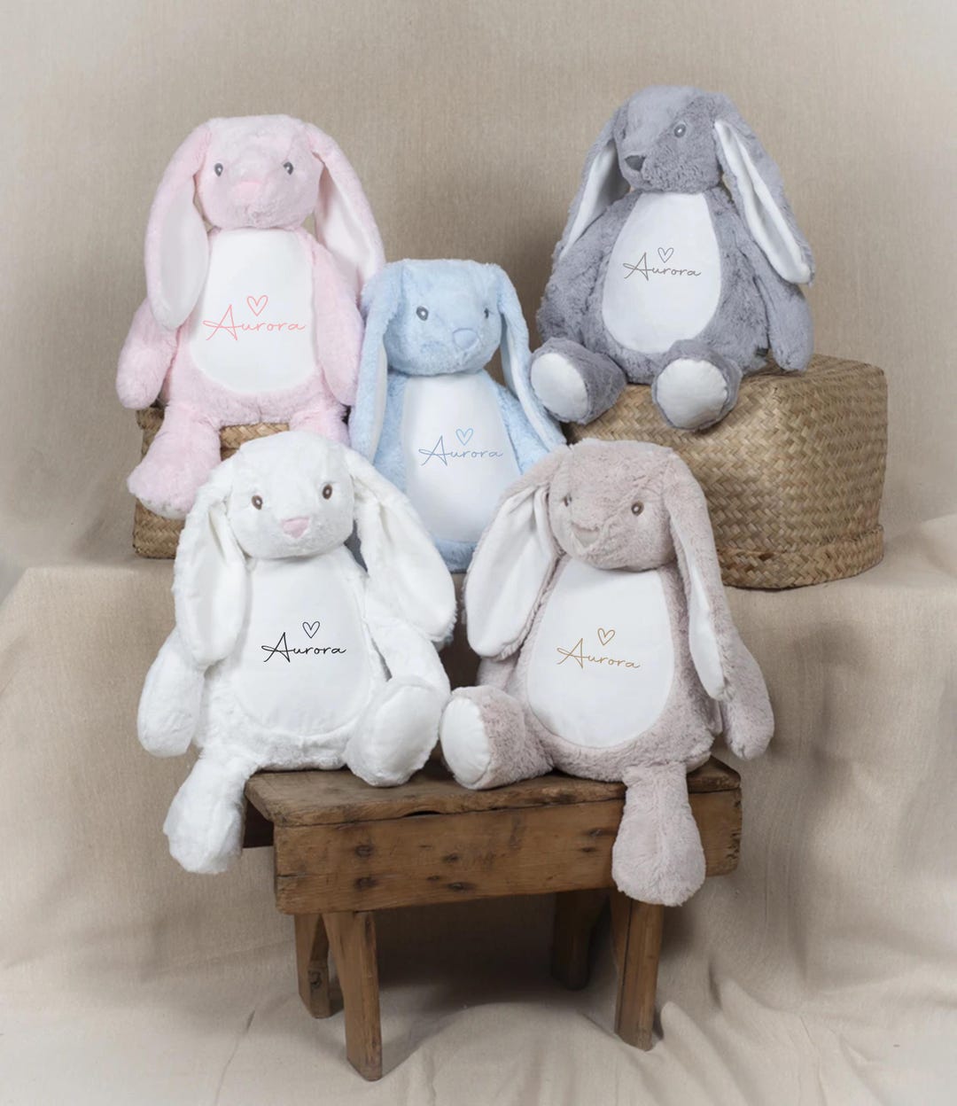 Red Colour Rabbit Teddy Personalised Rabbit Teddy | Custom Name Soft Toy 5 Colours | Baby Gift ...