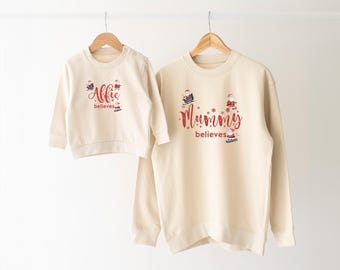 Personalised Family Matching Christmas Sweatshirt  Jumper Baby Child Adult Mum Dad More Colours Any Name believes Novelty Santa
