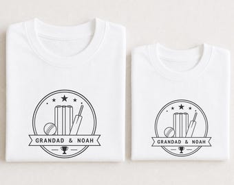 Personalised Cricket Matching T-Shirts | Dad and Child Tops | Custom Family Sports tshirts