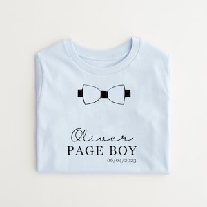 Personalised Page Boy T-Shirt Wedding T-Shirt any name Pale Blue tshirt Text Children&#39;s Wedding gift
