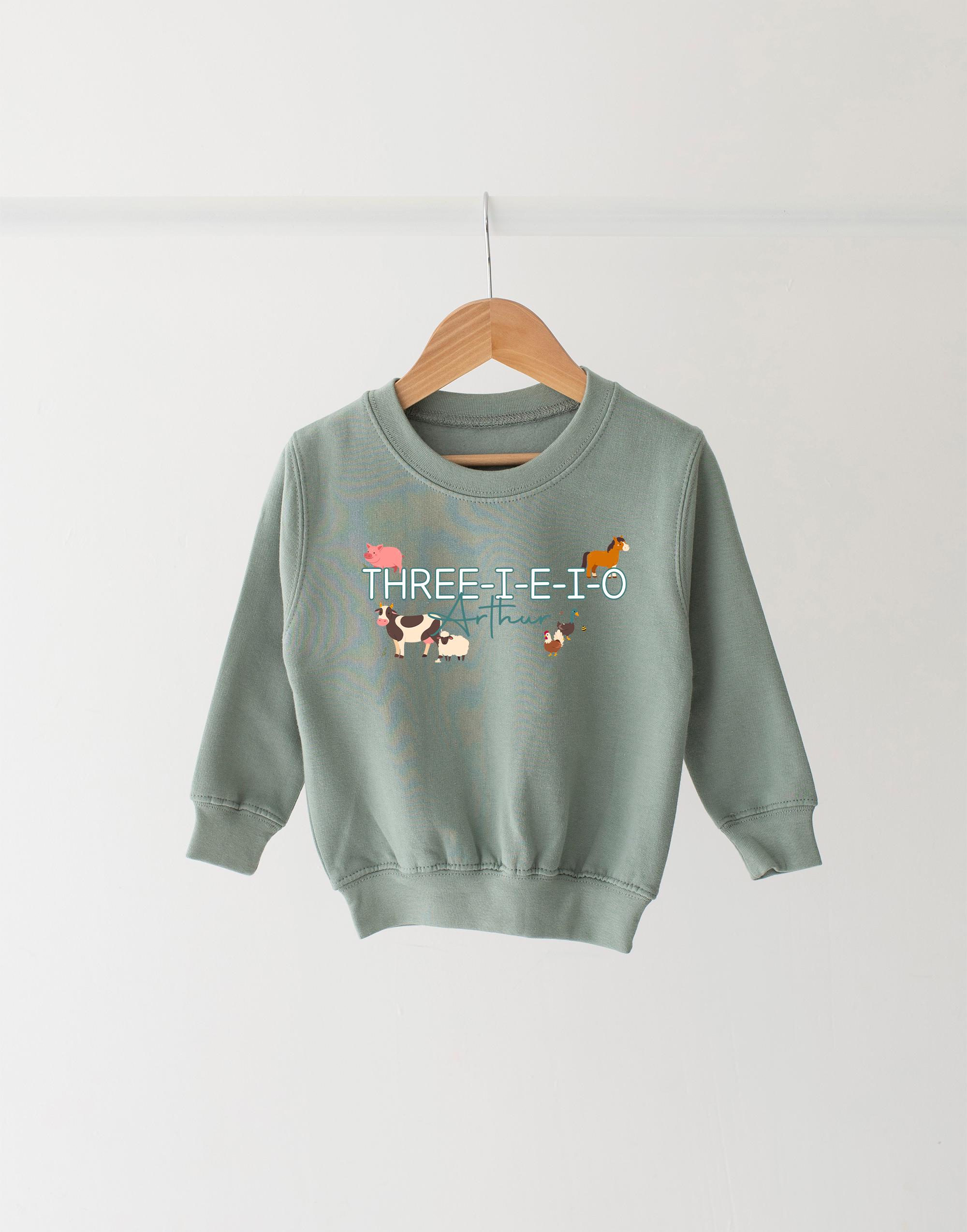 Personalised Farm Sweatshirt - Three I E I O - Birthday Gift -Boys Girls - Farm animals sweater - More Colours- Farm Theme - Barnyard