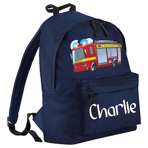 Nom personnalisé camion de pompiers, camion de pompiers, pompier sac à dos pour garçons sac à dos sacs pour enfants retour à l'école cadeaux pour enfants sacs personnalisés