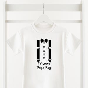 Personalised Page Boy T-Shirt, Wedding T-Shirt, any name, Kids T-shirt,  Children&#39;s Wedding gift, boys braces, novelty t-shirt