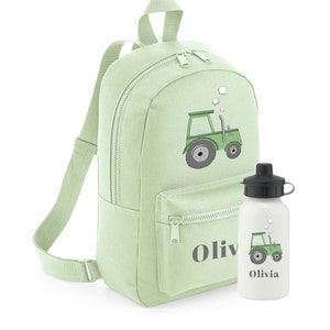 Ensemble personnalisé de sacs de tracteur, sac à dos, sac d'école maternelle et biberon plus de couleurs - tracteur vert