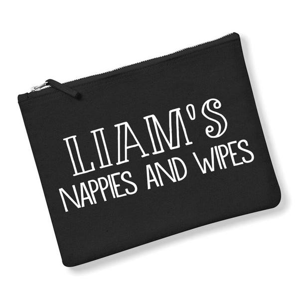 Personalised Babies Nappies and Wipes Canvas Pouch Cotton Drawcord Bag Baby Shower Gifts Personalised Baby Gifts Cute Unique Baby Gifts Boy