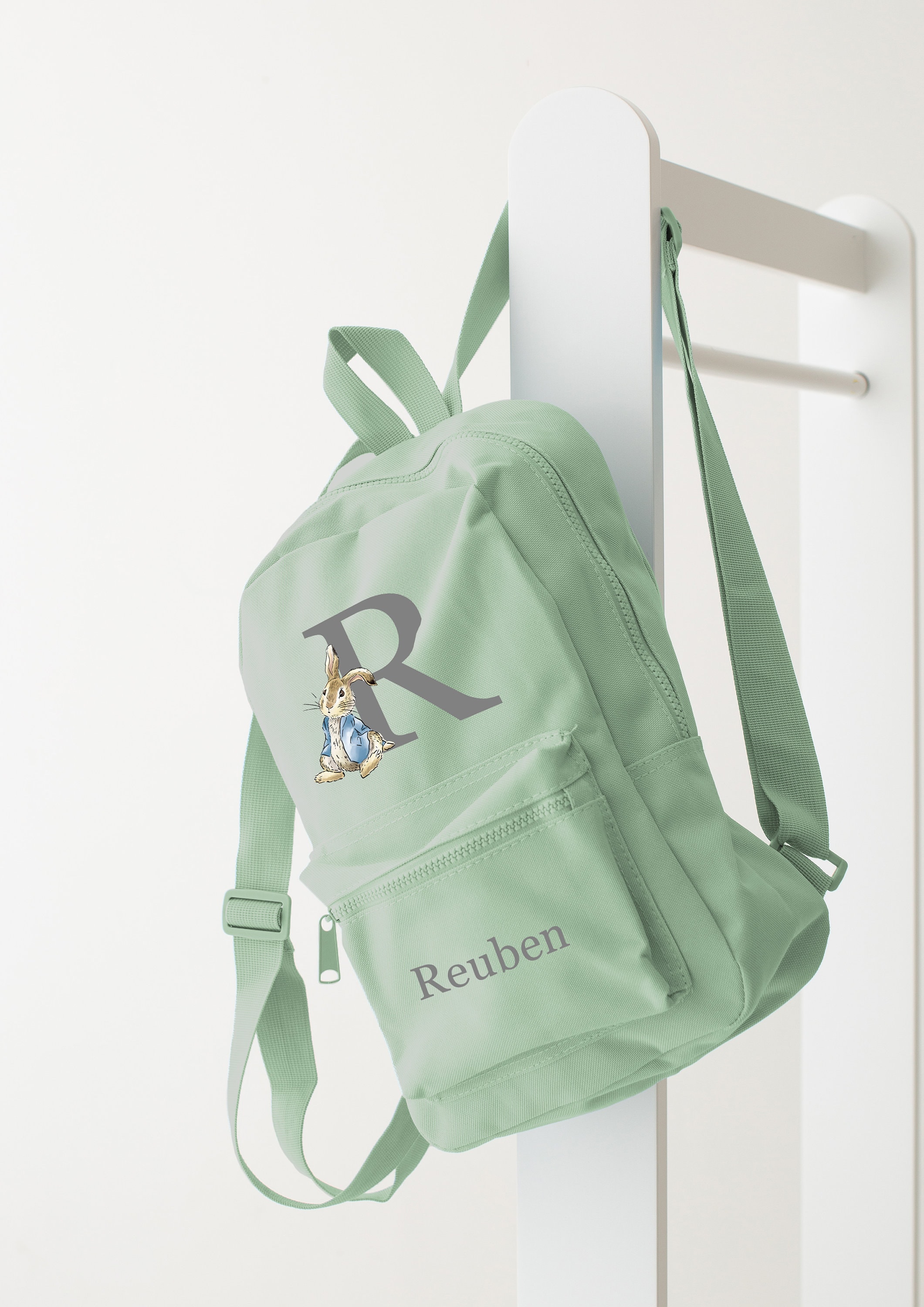 Personalised Rabbit bag and bottle set Rucksack backpack school nursery bag and bottle more colours - Rabbit blue coat