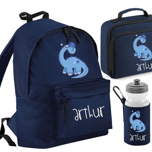 Personalised Dinosaur T rex lunch box, water bottle and rucksack/back pack cooler box, ideal for a packed lunch for children lunch bag