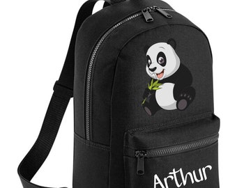 Personalised Panda mini Backpack, zoo animals - available in pink, blue, black, navy, Dark pink & white