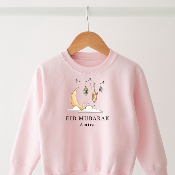 Personalised Eid Mubarak Sweatshirt- Ramadan Top- Girls Eid Outfit- First Eid Top Various Colours - Pink- Lilac- White Eid Gift