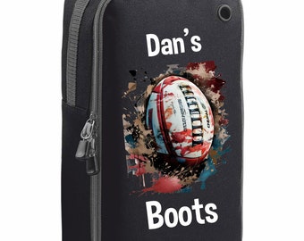 Personalised Rugby boot bag, rugby boots, rugby player, football, bag, muddy boots, sports shoe bag
