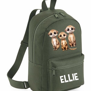 Sac à dos personnalisé suricate avec animal de zoo Rentrée scolaire, crèche, cartable, école de jeu, animal mignon, safari mignon