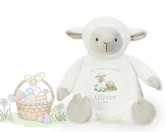 Personalised first Easter lamb teddy first Easter gift unisex gift first Easter lamb and basket