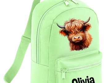 Personalised Highland Cow Backpack, Cute Animal School Bag  display picture 1
