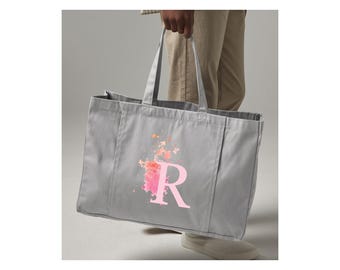 Personalised Yoga Bag - Yoga Mat Bag - Personalised Yoga Gifts - Yoga Bag - Tote Bag for Yoga- Pilates Bag- Organic tote Bag-  Pink Initial