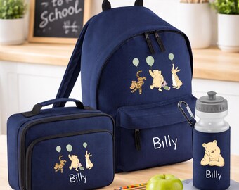 Personalised Classic Winnie Backpack, Lunch Bag, Water Bottle Set