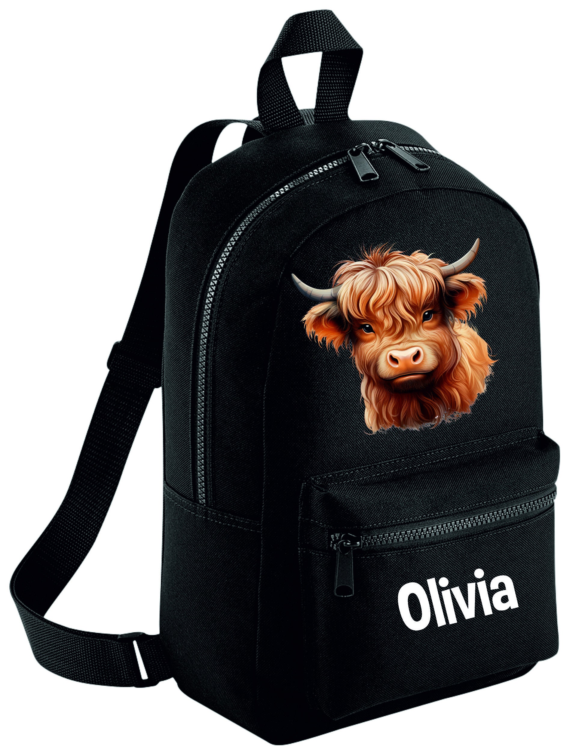 Personalised Highland Cow Backpack, Cute Animal School Bag 