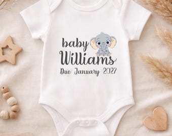 Personalised Baby Announcement Vest | Elephant, Pregnancy Reveal | New Baby| Baby Shower Gift