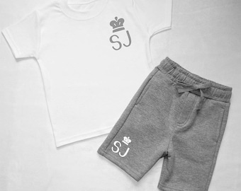 Personalised Initial Crown Toddler Tracksuit Set Children Tops Boys Fashion Tops Custom Boys Tops Girls Fashion T-shirt Prince