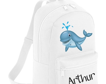 Mini sac à dos personnalisé baleine, animaux de zoo - disponible en rose, bleu, noir, bleu marine, rose foncé et blanc