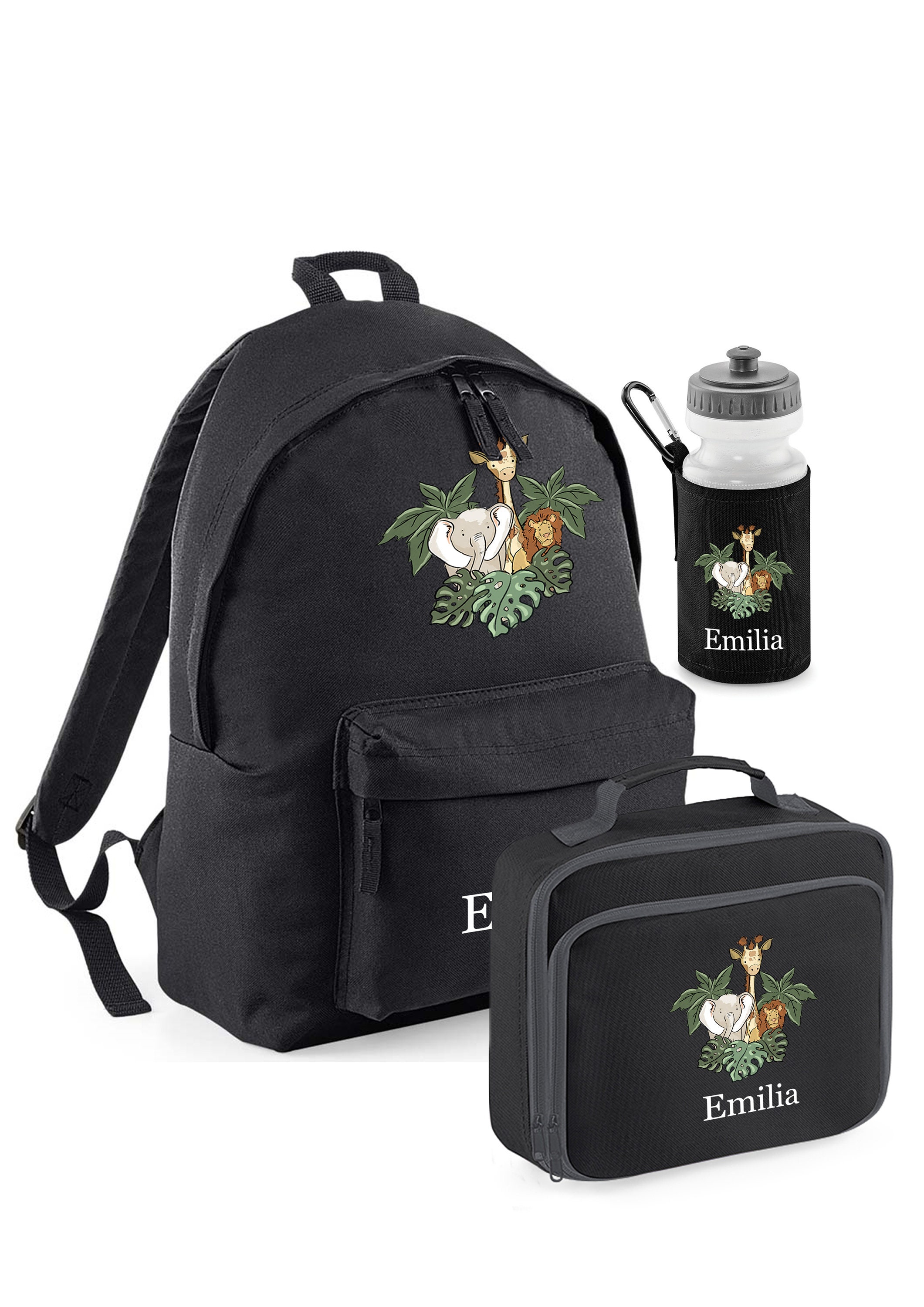 Personalised Safari Animals Lunch Box, Water Bottle and Rucksack/back ...
