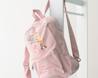 Personalised Cute Animals Backpack Girls Rucksack Back to school, nursery, school bag, play school Stone Safari