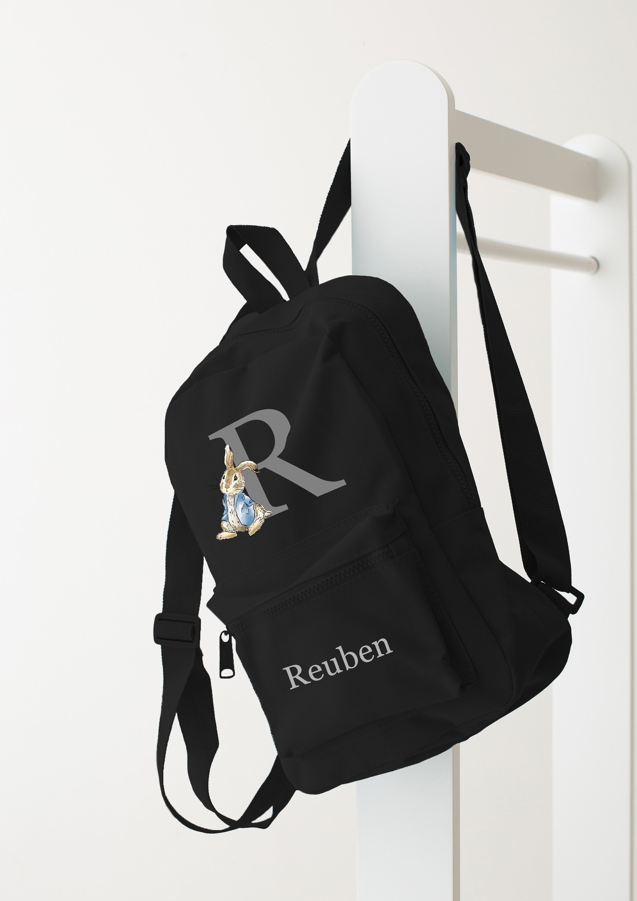 Personalised Rabbit bag and bottle set Rucksack backpack school nursery bag and bottle more colours - Rabbit blue coat
