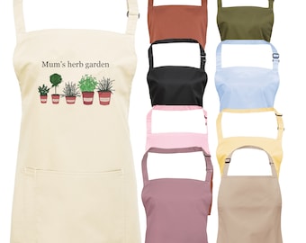 Personalised Gardening Apron Any name herb garden Gift For Her -love gardening -Choice of colours, flowers, plants, grandma, mum