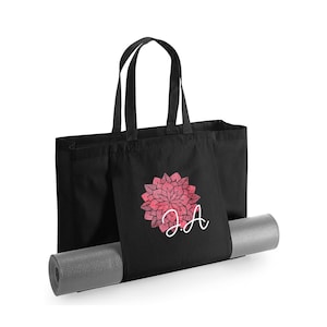 Personalised Yoga Bag - Yoga Mat Bag - Personalised Yoga Gifts - Yoga Bag - Tote Bag for Yoga- Pilates Bag- Organic tote Bag - Pink Flower