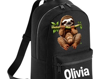 Personalised Sloth animal Backpack Rucksack  tropical rainforest  slow sloth cute Back to school, nursery, school bag, play school