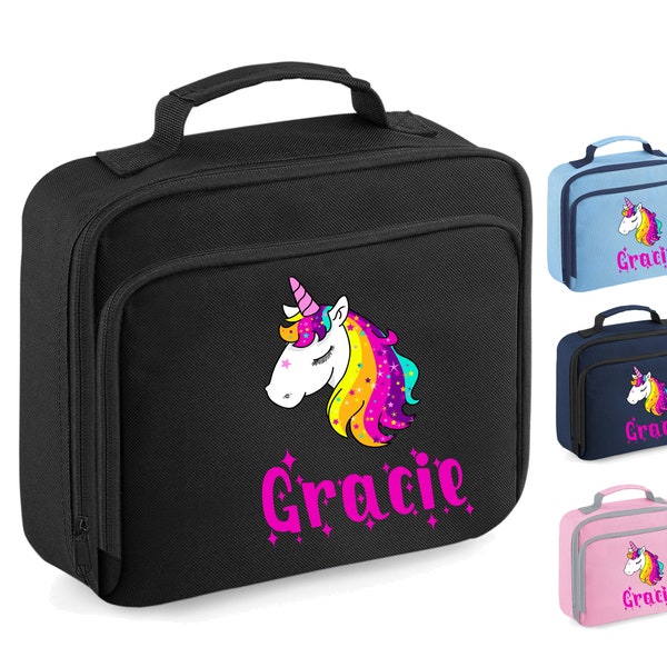 Personalised Unicorn, colourful and mysterious lunch box, cooler box, ideal for a packed lunch for children and adults, lunch bag