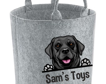 Personalised Black Labrador Dog Storage basket, dog toy box for all dogs toys and bits and bobs, stylish basket