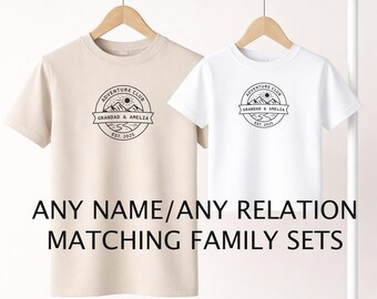 Matching Family  T Shirt , Personalised Name Badge Design, Father Daughter Son Outfit, Mum, Adventure tshirt