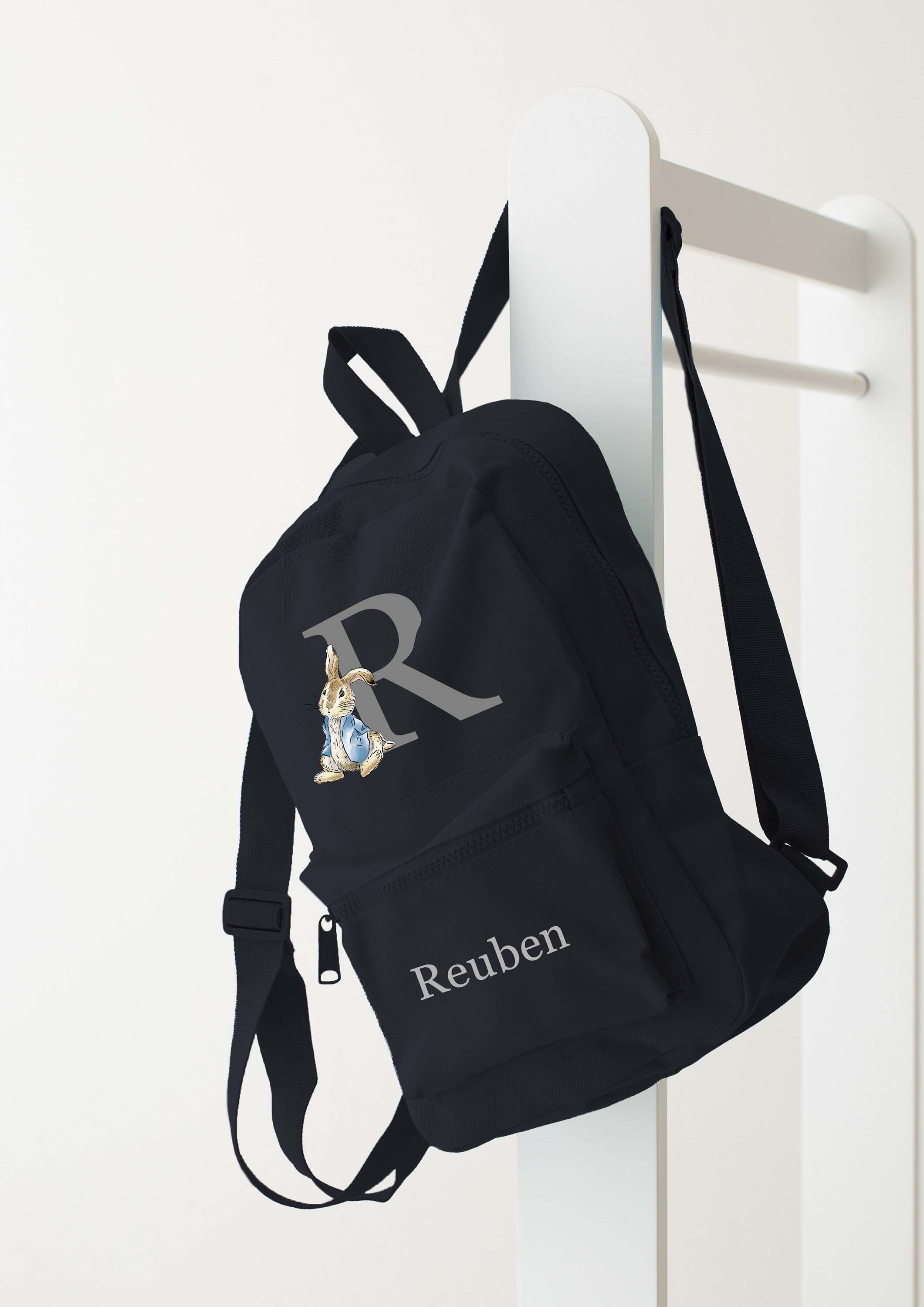 Personalised Rabbit bag and bottle set Rucksack backpack school nursery bag and bottle more colours - Rabbit blue coat