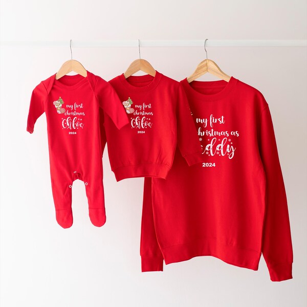 Personalised 1st Christmas as Mummy Daddy Christmas Sweatshirt Jumper Baby Child Adult Mum Dad Nanna Grandad Kids More Colours First Xmas