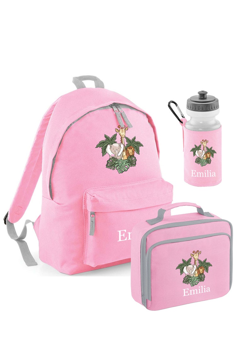Personalised Safari Animals Lunch Box, Water Bottle and Rucksack/back ...