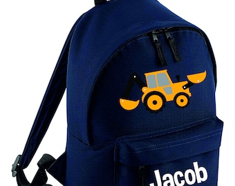 Personalised Name Digger, machinery Boys Backpack Rucksack Children's Bags Back to School Children's Gifts Custom Bags