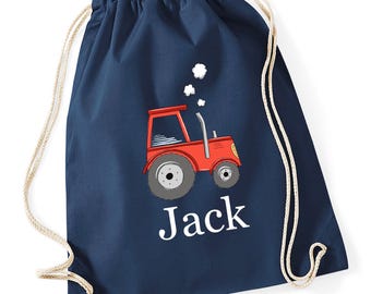 Personalised Tractor Gym Bag, 100% Cotton Drawstring Bag-Farming