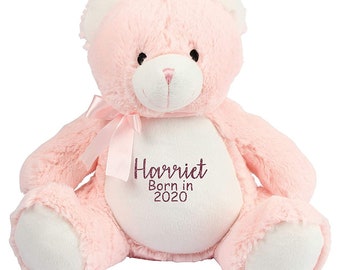 Personalised Born in 2023 Any Year Pink Teddy Bear Newborn Baby Gifts Keepsake Teddy Bear Any Year