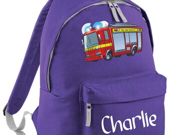 RIRIX Mochila Personalizada Para Niños, Mochila Personalizada, Mochila Escolar Para Niños Y Niñas, Camión De Bomberos Negro, Opción 36, Personalizado