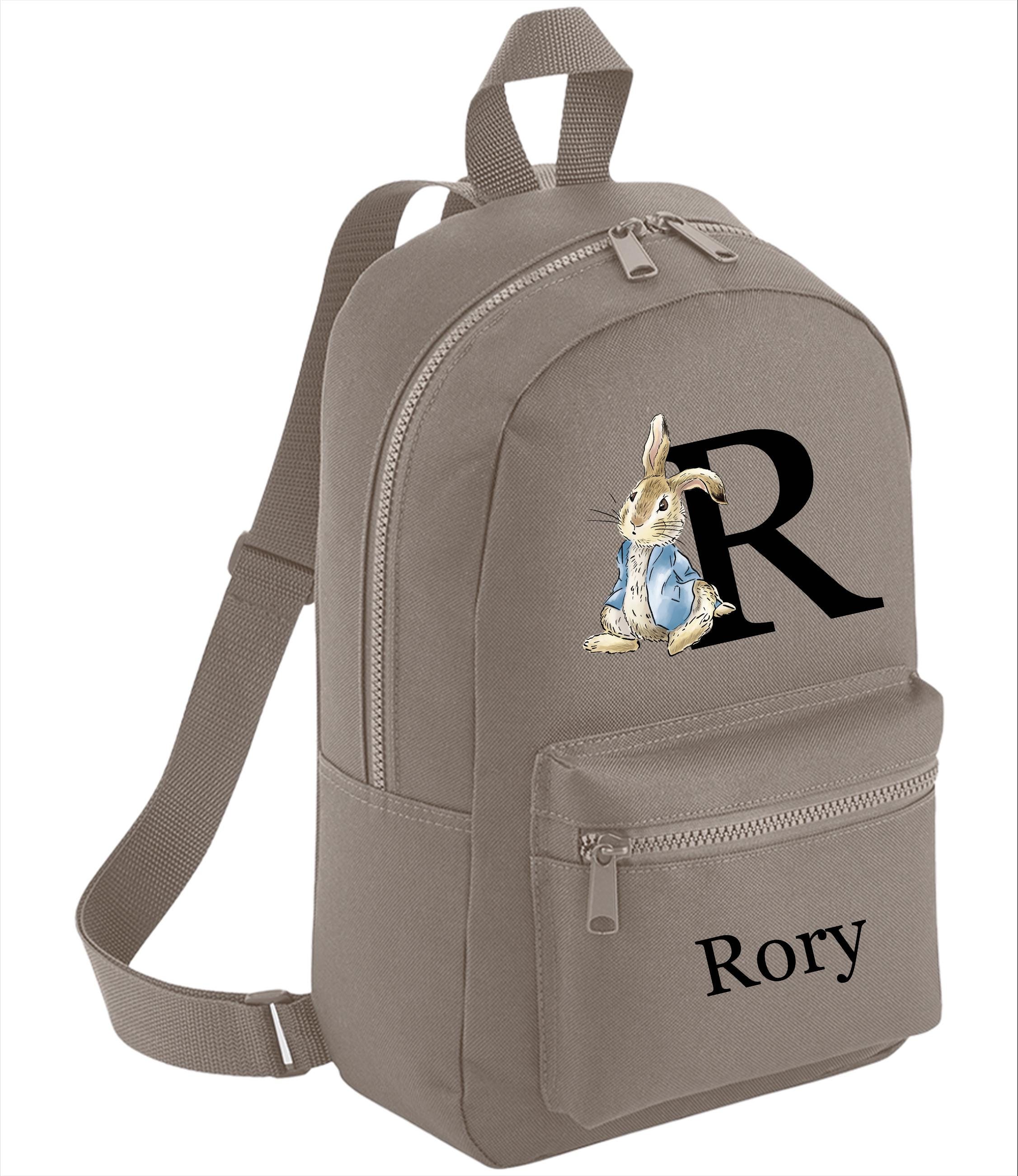 Personalised Rabbit bag and bottle set Rucksack backpack school nursery bag and bottle more colours - Rabbit blue coat